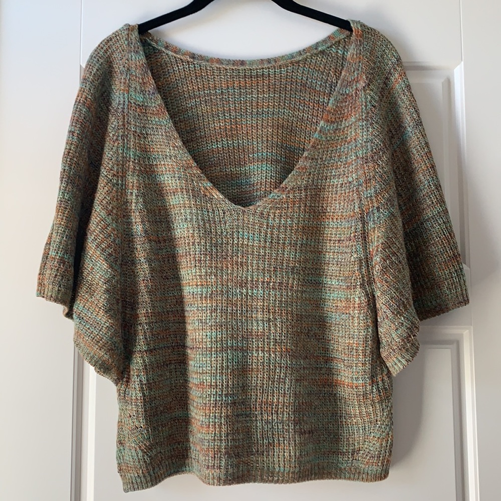 Anthropologie Multicolor Knit Scoop Neck Sweater - Green, Tan, Orange